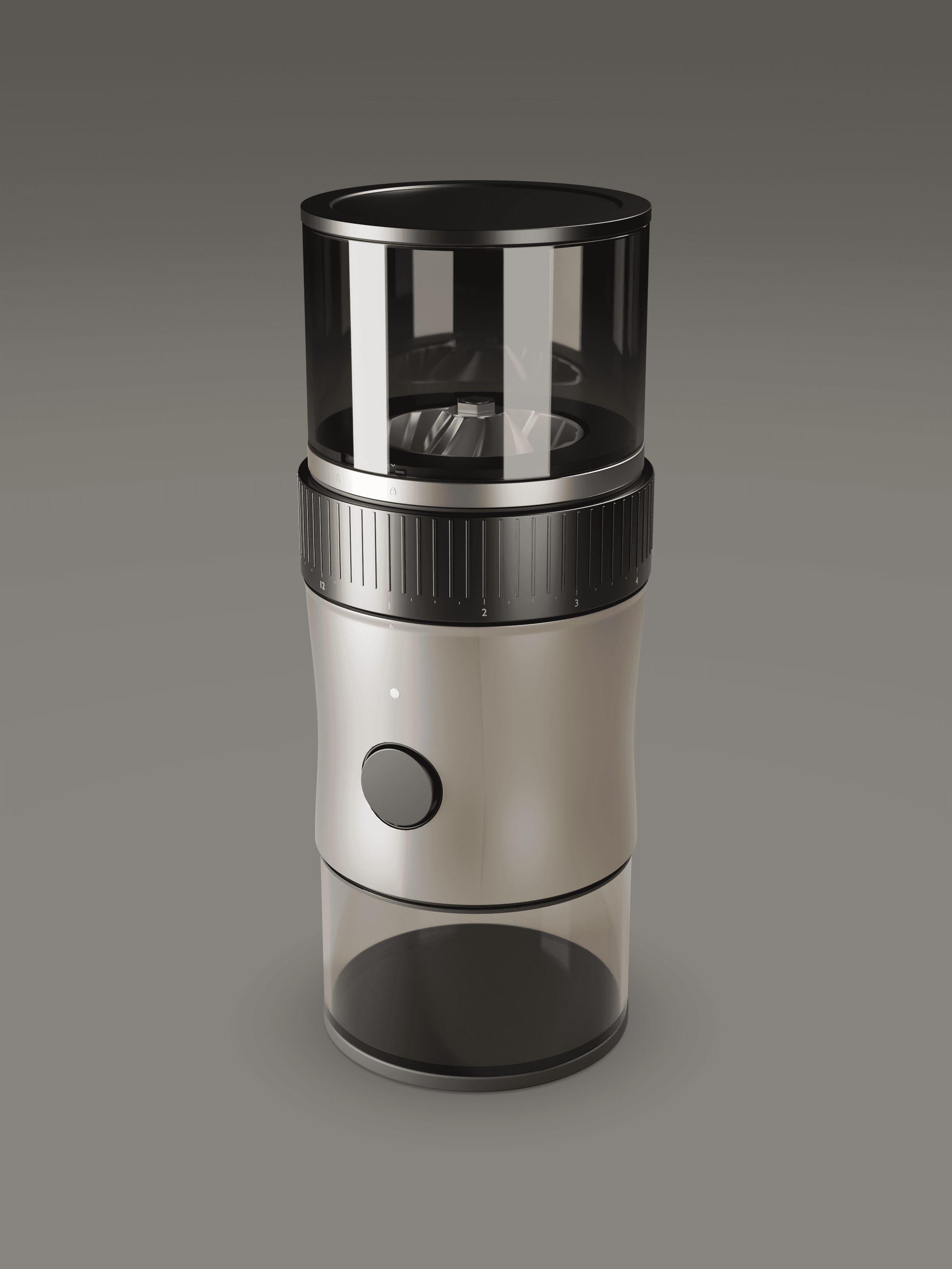 Compact electric coffee grinder, full product render