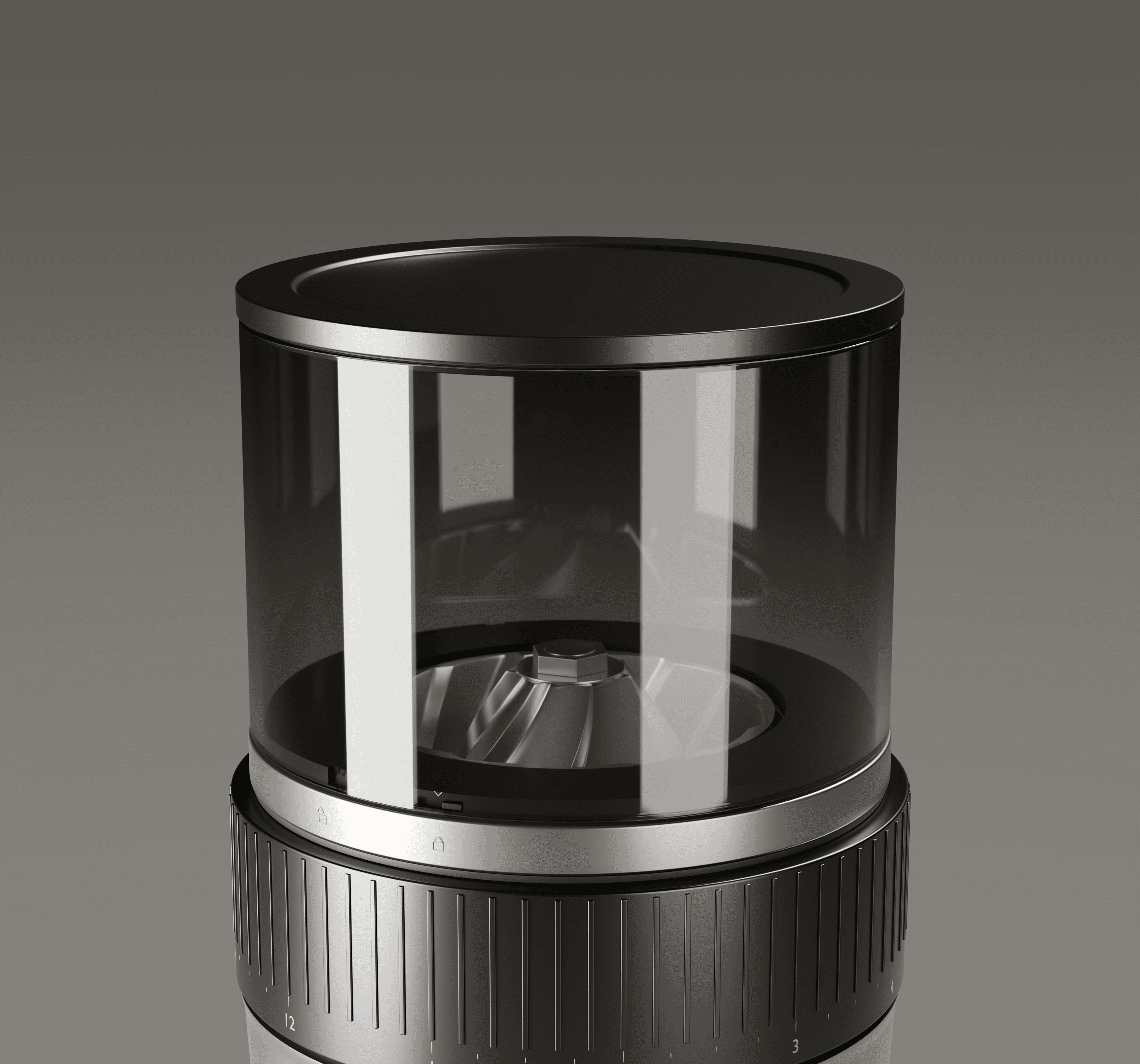 Compact electric coffee grinder, upper chamber detail