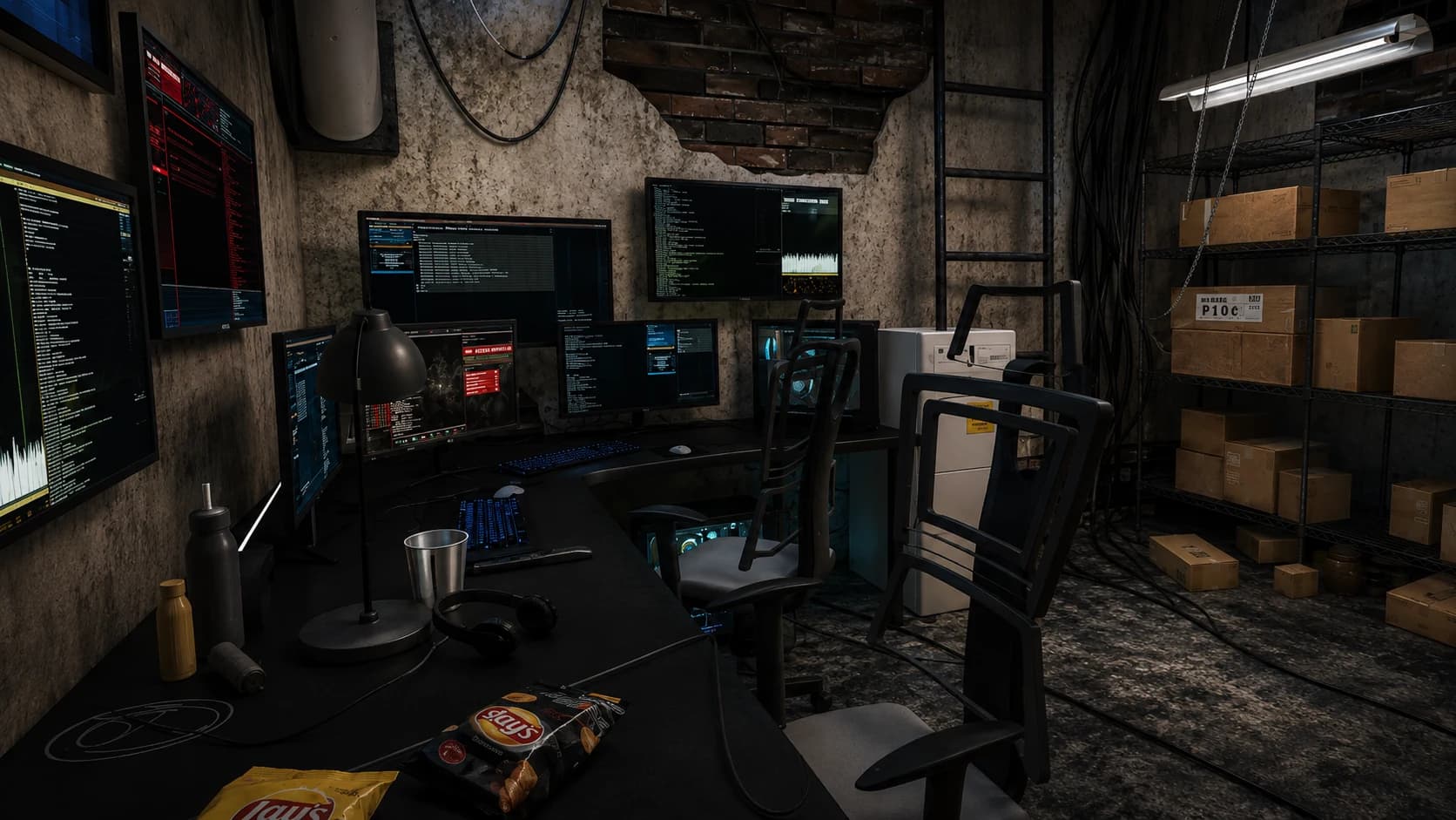 Underground workstation environment, primary view